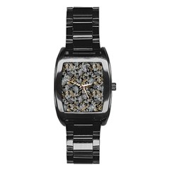Metallic Leaves Pattern Stainless Steel Barrel Watch by designsbymallika