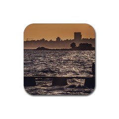 Cityscape Coastal Scene Montevideo Uruguay Rubber Coaster (square)  by dflcprintsclothing