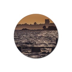 Cityscape Coastal Scene Montevideo Uruguay Rubber Coaster (round)  by dflcprintsclothing