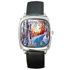 Paysage D hiver Square Metal Watch