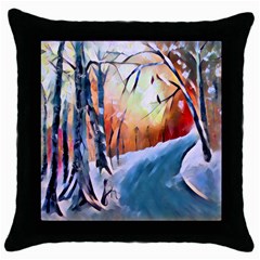 Paysage D hiver Throw Pillow Case (black) by sfbijiart