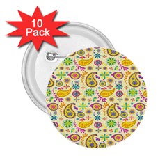 Paisley Print Yellow 2 25  Buttons (10 Pack)  by designsbymallika