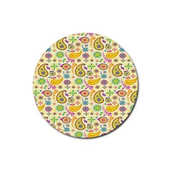 Paisley Print Yellow Rubber Coaster (round)  by designsbymallika