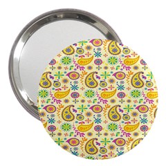 Paisley Print Yellow 3  Handbag Mirrors by designsbymallika