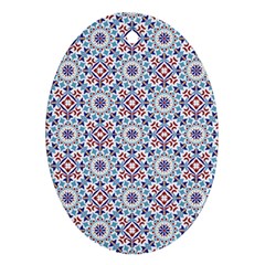 Blue Tile Pattern Oval Ornament (Two Sides)