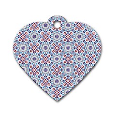 Blue Tile Pattern Dog Tag Heart (One Side)