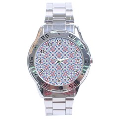 Blue Tile Pattern Stainless Steel Analogue Watch