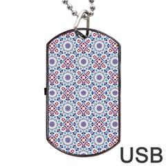 Blue Tile Pattern Dog Tag USB Flash (Two Sides)