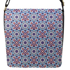 Blue Tile Pattern Flap Closure Messenger Bag (s) by designsbymallika