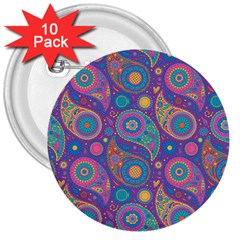 Baatik Purple Print 3  Buttons (10 Pack)  by designsbymallika