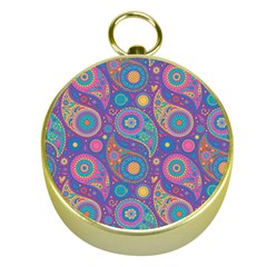 Baatik Purple Print Gold Compasses by designsbymallika