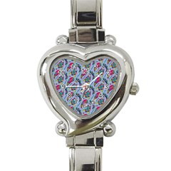 Blue Paisley Print Heart Italian Charm Watch by designsbymallika