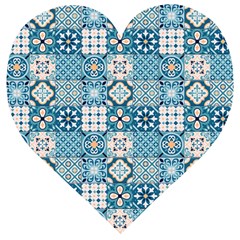 Ceramic Tile Pattern Wooden Puzzle Heart by designsbymallika