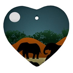 Elephant Family Illustration Heart Ornament (two Sides)