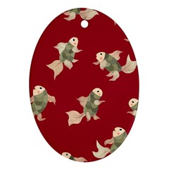 Bright Decorative Seamless  Pattern With  Fairy Fish On The Red Background  Oval Ornament (two Sides)