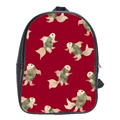 Bright Decorative Seamless  Pattern With  Fairy Fish On The Red Background  School Bag (large) by EvgeniiaBychkova