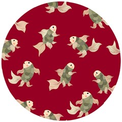 Bright Decorative Seamless  Pattern With  Fairy Fish On The Red Background  Wooden Puzzle Round by EvgeniiaBychkova