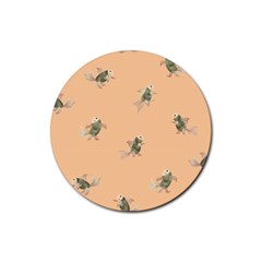 Delicate Decorative Seamless  Pattern With  Fairy Fish On The Peach Background Rubber Coaster (round)  by EvgeniiaBychkova