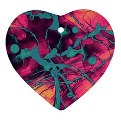 Pink And Turquoise Alcohol Ink Ornament (heart) by Dazzleway