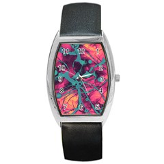 Pink And Turquoise Alcohol Ink Barrel Style Metal Watch by Dazzleway