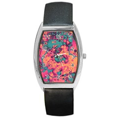 Orange and turquoise alcohol ink  Barrel Style Metal Watch