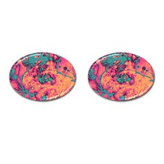 Orange And Turquoise Alcohol Ink  Cufflinks (oval) by Dazzleway