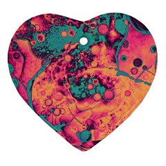 Orange And Turquoise Alcohol Ink  Heart Ornament (two Sides)