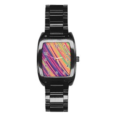 Colorful Stripes Stainless Steel Barrel Watch by Dazzleway