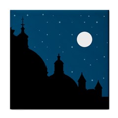 Silhouette Night Scene Cityscape Illustration Face Towel by dflcprintsclothing