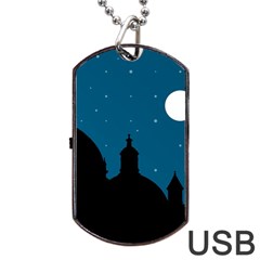 Silhouette Night Scene Cityscape Illustration Dog Tag Usb Flash (two Sides) by dflcprintsclothing