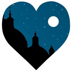 Silhouette Night Scene Cityscape Illustration Wooden Puzzle Heart by dflcprintsclothing