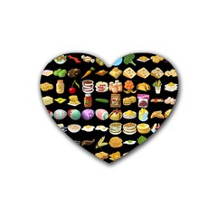 Glitch Glitchen Food Pattern One Rubber Coaster (heart)  by WetdryvacsLair