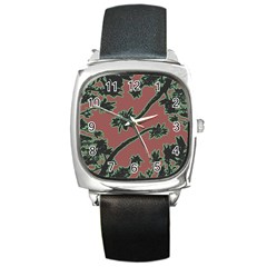 Tropical Style Floral Motif Print Pattern Square Metal Watch by dflcprintsclothing