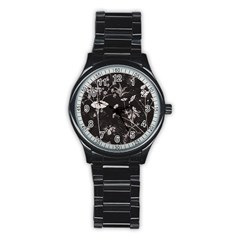 Dark Floral Artwork Stainless Steel Round Watch by dflcprintsclothing