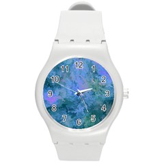 Lilac And Green Abstract Round Plastic Sport Watch (m) by Dazzleway