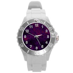 Red And Purple Abstract Round Plastic Sport Watch (l) by Dazzleway