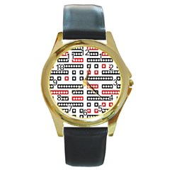 Geometric Sequence Print Pattern Design Round Gold Metal Watch by dflcprintsclothing