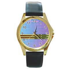 Glitched Vaporwave Hack The Planet Round Gold Metal Watch by WetdryvacsLair