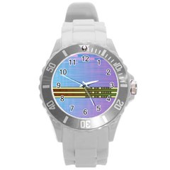 Glitched Vaporwave Hack The Planet Round Plastic Sport Watch (l) by WetdryvacsLair