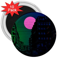 Vaporwave Old Moon Over Nyc 3  Magnets (10 Pack)  by WetdryvacsLair