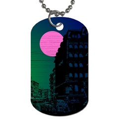 Vaporwave Old Moon Over Nyc Dog Tag (two Sides) by WetdryvacsLair