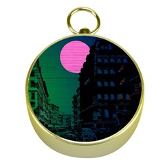 Vaporwave Old Moon Over Nyc Gold Compasses by WetdryvacsLair