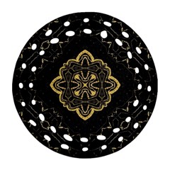 Ornate Black And Gold Round Filigree Ornament (two Sides)