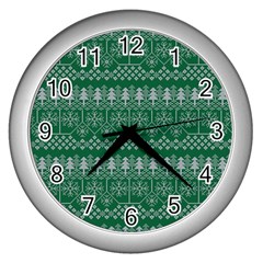 Christmas Knit Digital Wall Clock (silver) by Mariart