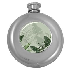 Banana Leaf Plant Pattern Round Hip Flask (5 Oz)