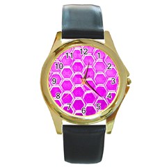 Hexagon Windows Round Gold Metal Watch