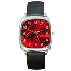 Red Vivid Marble Pattern Square Metal Watch by goljakoff
