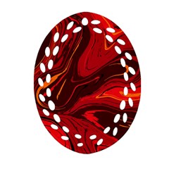 Red Vivid Marble Pattern Oval Filigree Ornament (two Sides) by goljakoff
