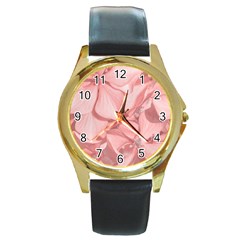 Coral Colored Hortensias Floral Photo Round Gold Metal Watch by dflcprintsclothing