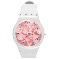 Coral Colored Hortensias Floral Photo Round Plastic Sport Watch (m) by dflcprintsclothing